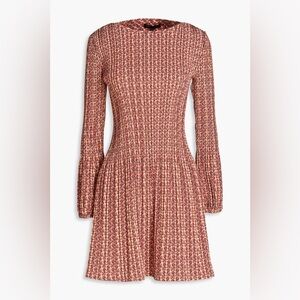 Maje Red and Cream Patterned printed pleated Long Sleeve Dress